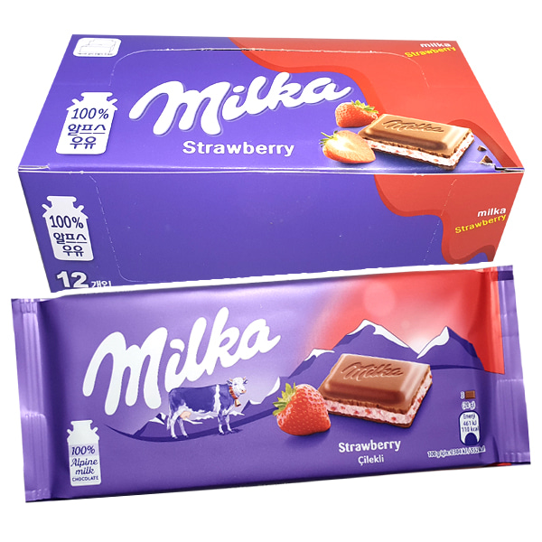 밀카 스트로베리 딸기 초콜릿 100g x 12개 1곽